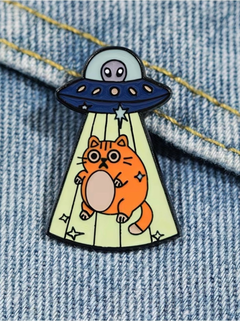 Cute Orange Cat UFO Enamel Pin